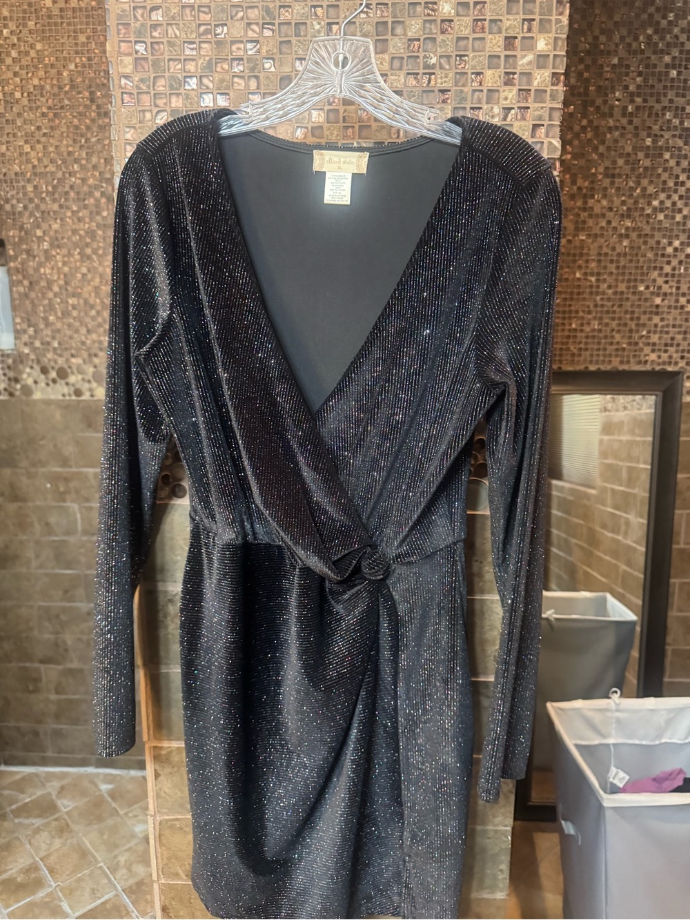 Altar'd State Black Sparkle Wrap Dress with Knot Waist
